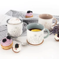 Hrnček 0,4L porcelán Kvet relief sivý/zelený