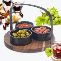 BLACK Servírovacie misky na bambusovej tácke – Štýlový set 4 ks