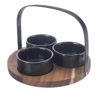 BLACK Servírovacie misky na bambusovej tácke – Štýlový set 4 ks