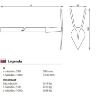 Motyčka 105/1000 špicatá dvojzubá s násadou Motyčka 105/1000 špicatá dvojzubá s násadou