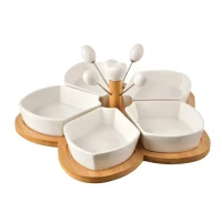 Miska servírovacia sada porcelán/bambus s napichovátkami