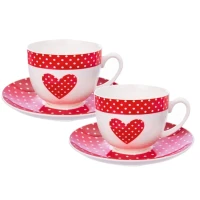 Sada 2 ks porcelánových hrnčekov s podšálkami BODKA 0,28 l – na kávu a čaj