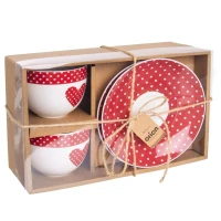 Sada 2 ks porcelánových hrnčekov s podšálkami BODKA 0,28 l – na kávu a čaj