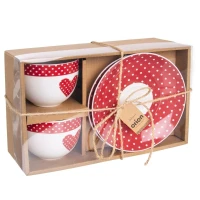 Sada 2 ks porcelánových hrnčekov s podšálkami BODKA 0,28 l – na kávu a čaj