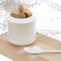 Cukornička porcelán/drevo+lyžička WHITELINE
